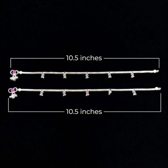 Pair of Silver Anklets | 10.5 inch Silver Anklets for Adults | Chandi ki Payal - Image 4