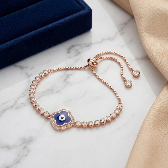 Rose Gold finish - 925 Silver Evil Eye Bracelet for Women