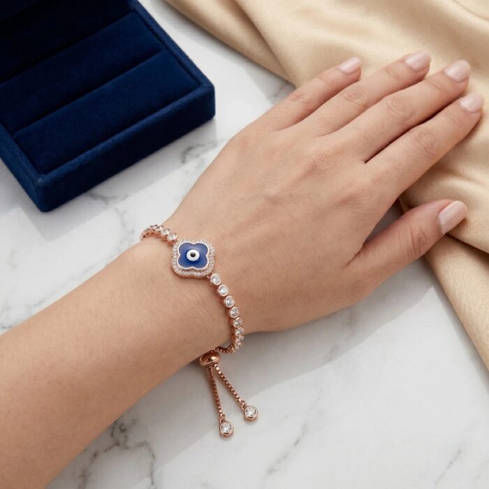 Sterling Silver Bracelet - Evil Eye with Rose Gold Finish | Luxury Sterling Silver Bracelet for Women