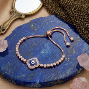 Sterling Silver Evil Eye Bracelet Rose Gold Finish