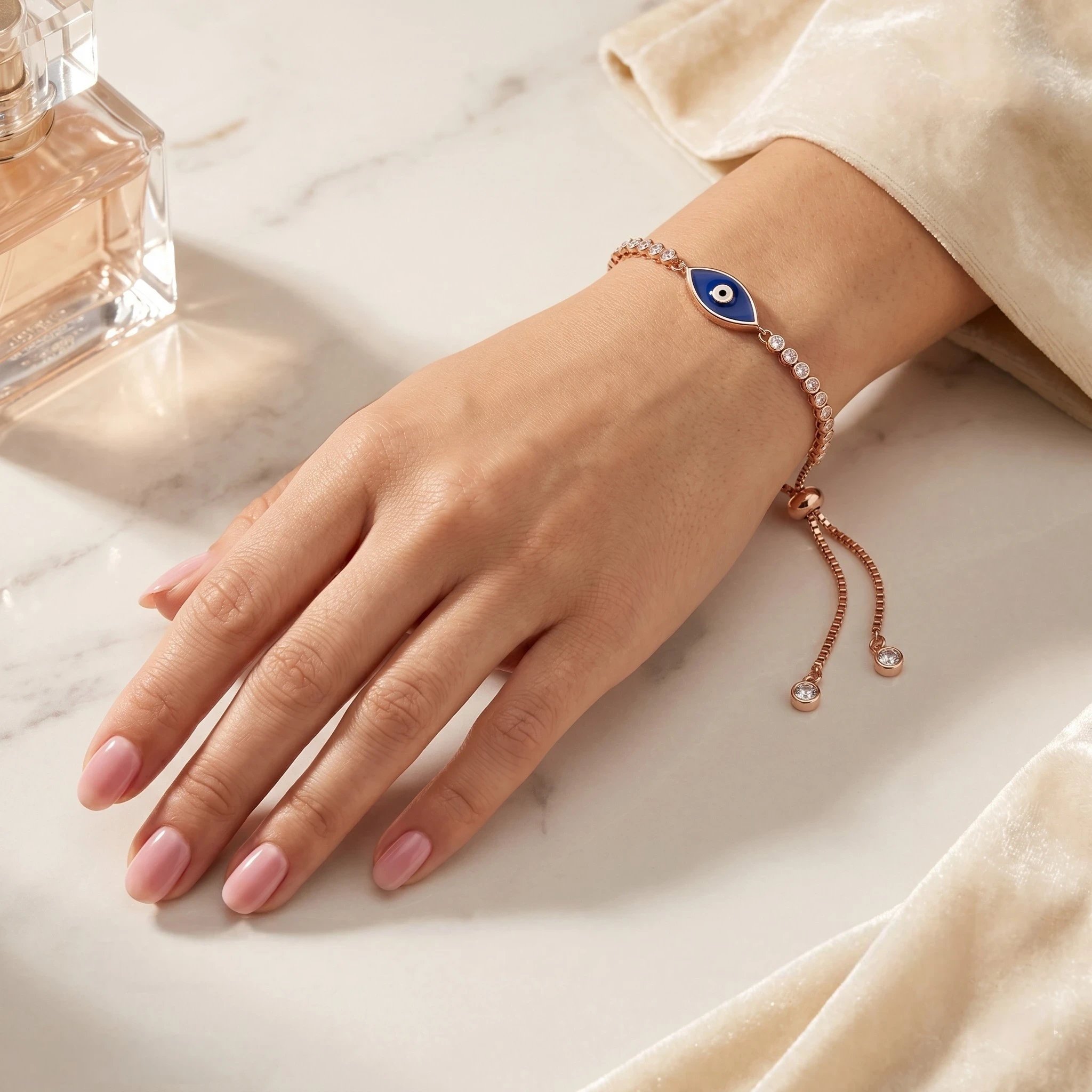 925 Sterling Silver Evil Eye Bracelet with Zirconia Stones Sterling Silver Evil Eye Bracelet Rose Gold Finish | Perfect Gift for her