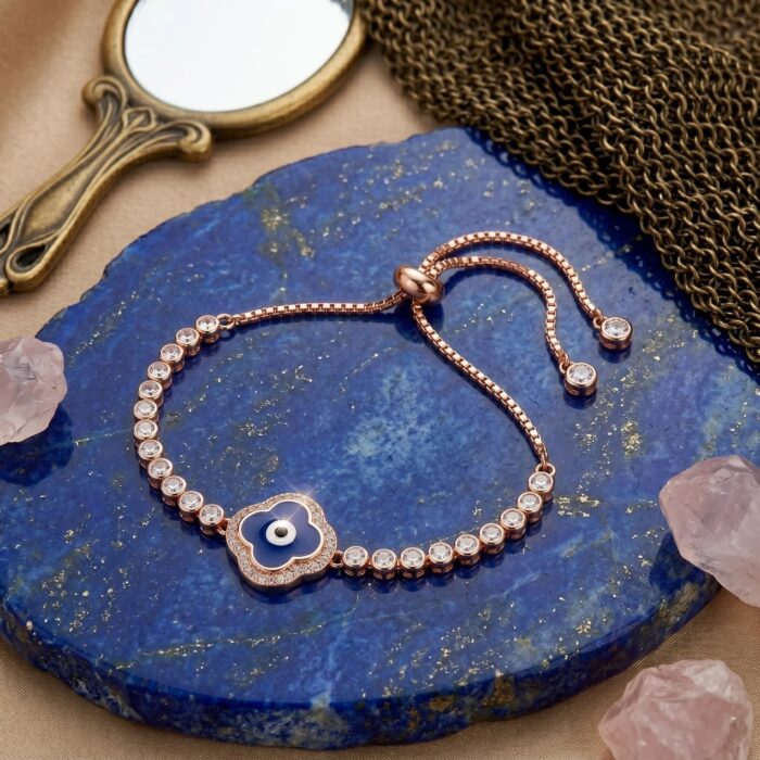 Sterling Silver Evil Eye Bracelet Rose Gold Finish