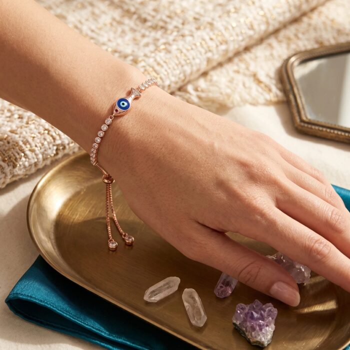 925 Sterling Silver Evil Eye Bracelet with Zirconia Stones