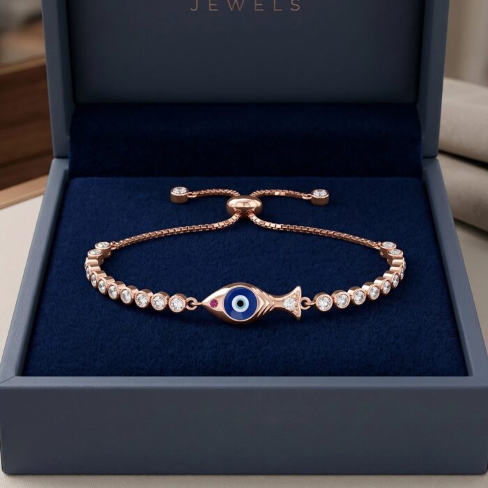 Sterling Silver Evil Eye Bracelet Rose Gold Finish