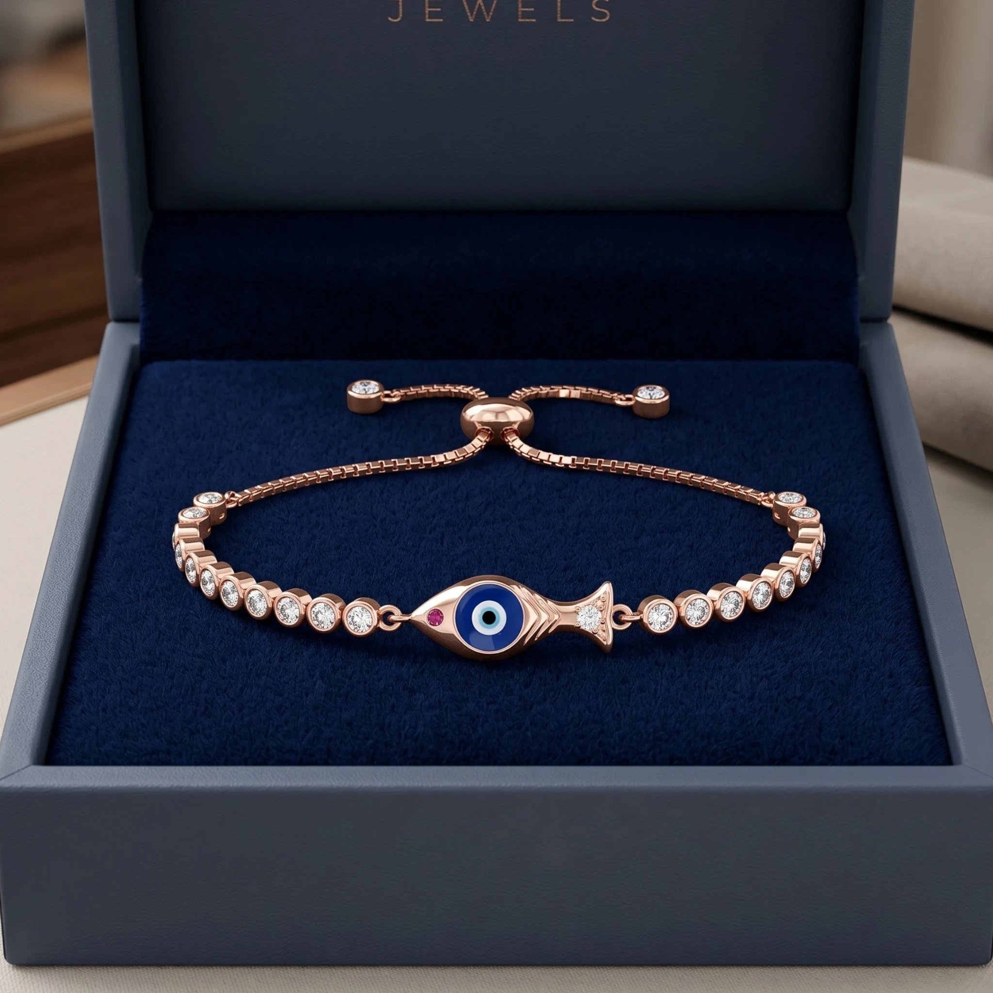 Rose Gold Evil Eye Bracelet for Women Sterling Silver Evil Eye Bracelet Rose Gold Finish
