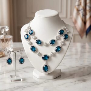 Party wear Silver finish zirconia necklace set with earrings