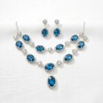 Silver finish zirconia necklace set with earrings - Blue Stones