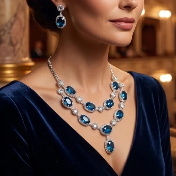 Silver finish zirconia necklace set with earrings