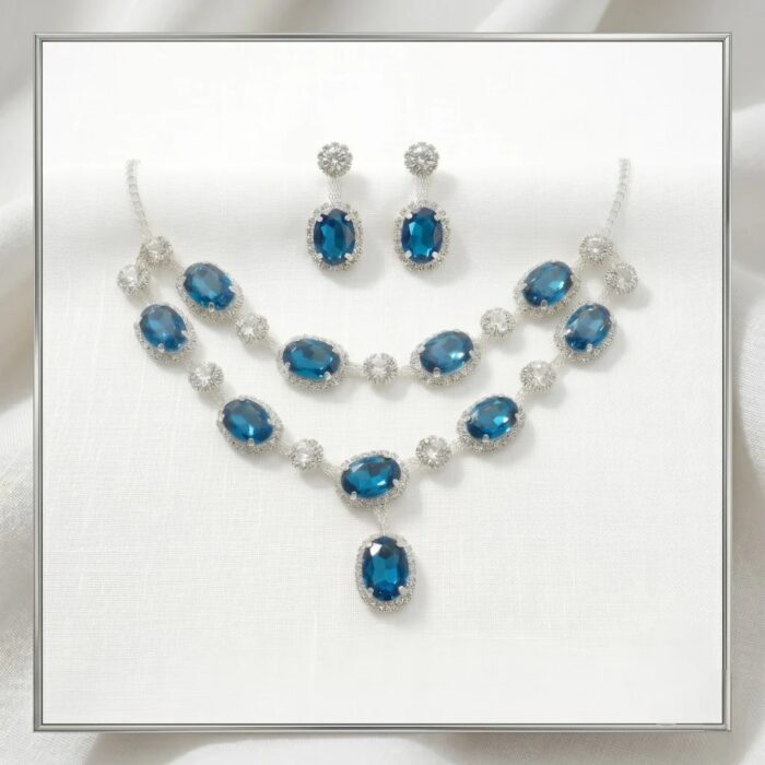 Blue Party wear Silver finish zirconia necklace set