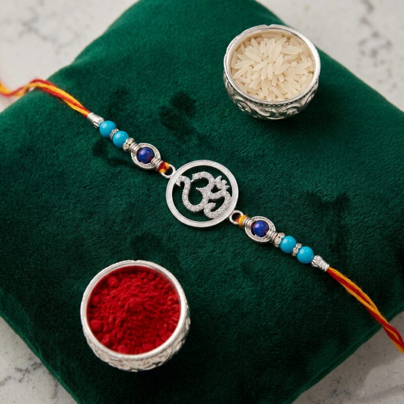 Solid Silver Rakhi with Om | 925 sterling silver Rakhi