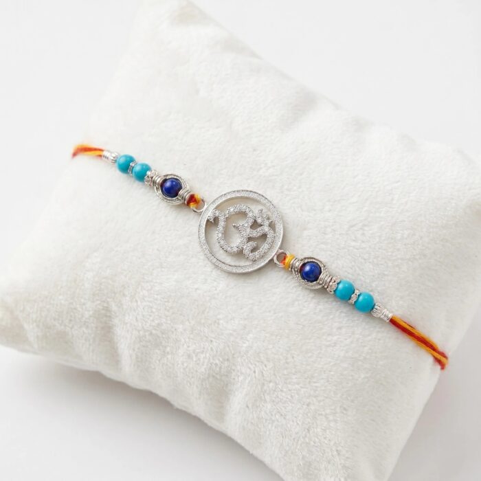 Silver Rakhi with zirconia stones