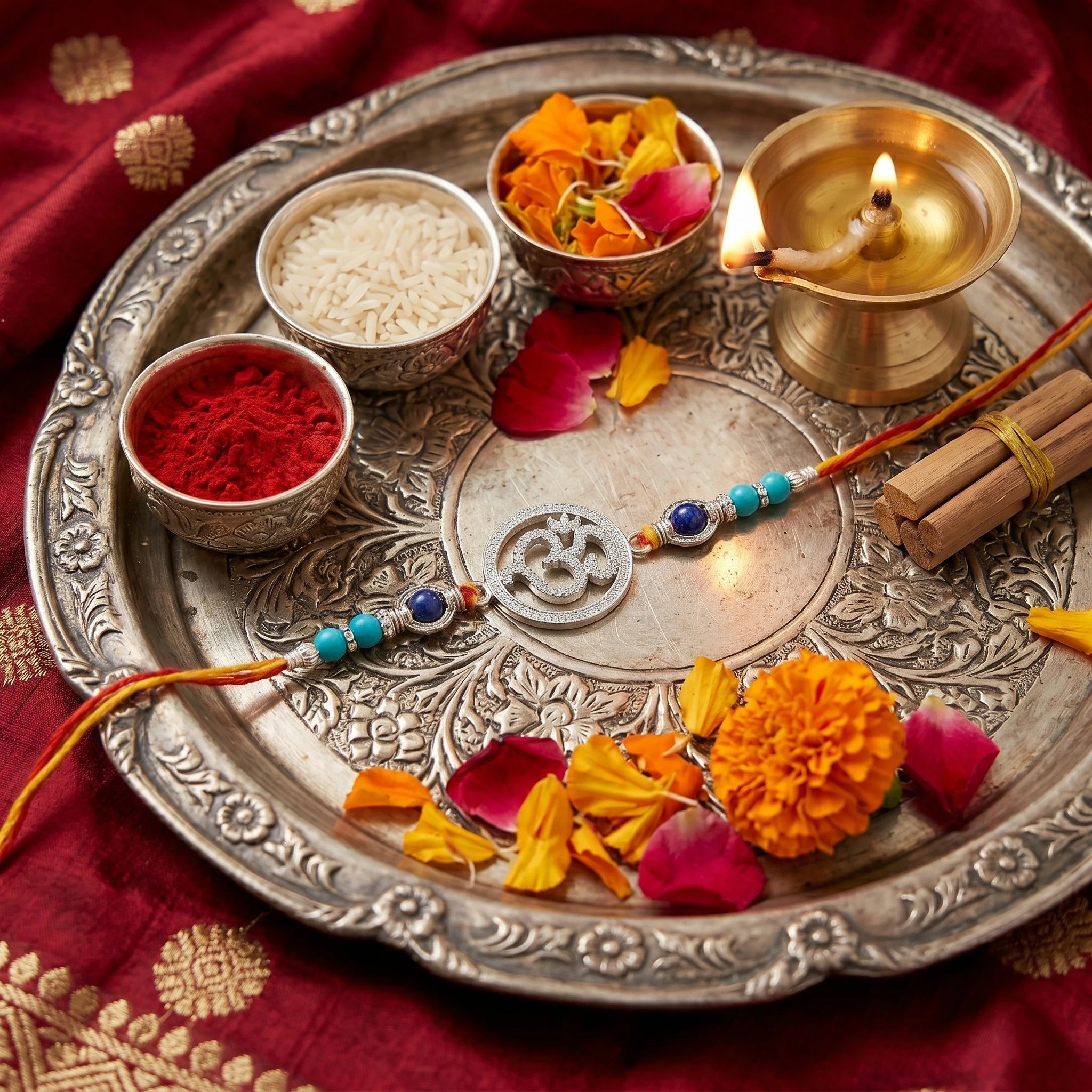 Solid Silver Rakhi with Om Pure Silver Rakhi - Sterling Silver Om Rakhi | Chandi ki Rakhi in Canada