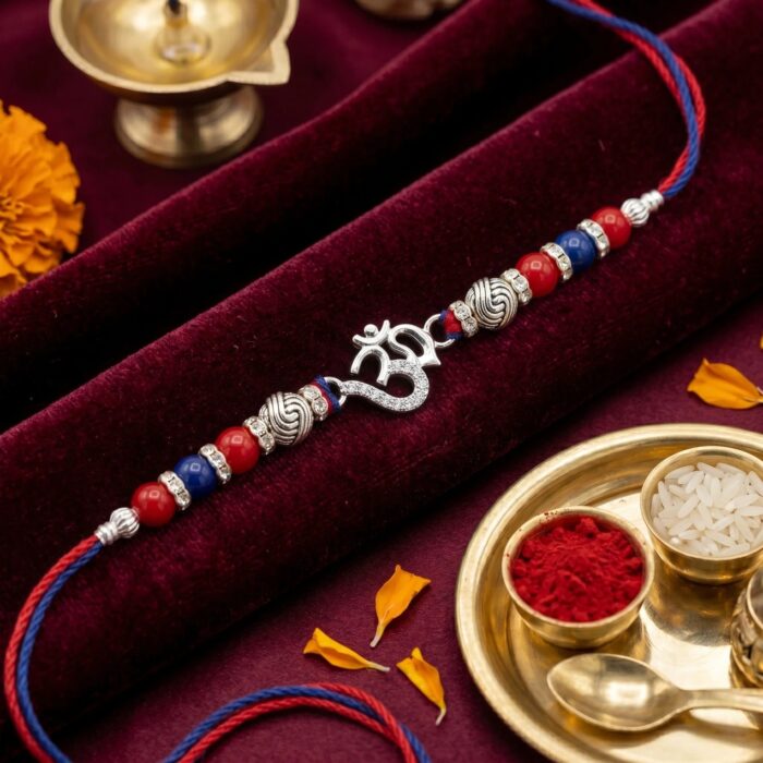 Pure Silver Rakhi - Sterling Silver Om Rakhi | Chandi ki Rakhi with gifts
