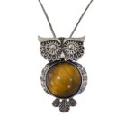 Tiger Eye Stone in Owl Pendant Necklace with 18 inch chain