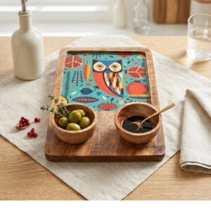 Wooden serving platter | 2 Bowl charcuterie board
