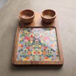 Charcuterie board with 2 Bowls | Wooden serving platter