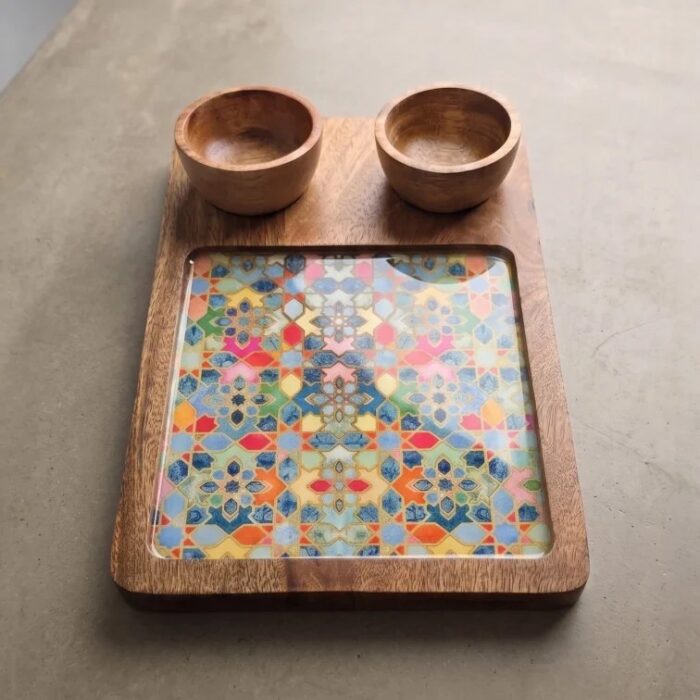 Charcuterie board with 2 Bowls | Wooden serving platter