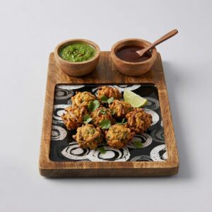 2 Bowl charcuterie board | 2 Chutney Bowl for serving Pakoras and Kababs on this wooden serving platter