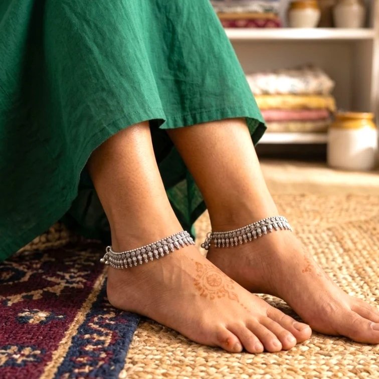 1780686166963.webp Oxidized 925 Sterling Silver traditional Silver Anklets | Silver Anklets for Adults - Image 1
