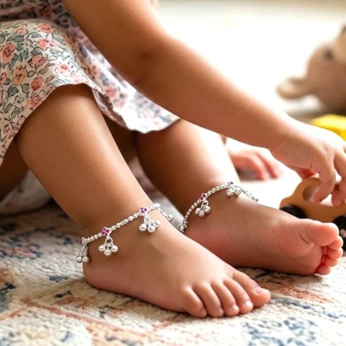 Pair of Pure Silver Anklets - 6.5 inch | Silver Anklet for Baby - Image 2