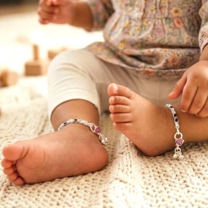 Pair of pure silver anklets - 5 inch | Chandi ki payal for Baby - Image 2