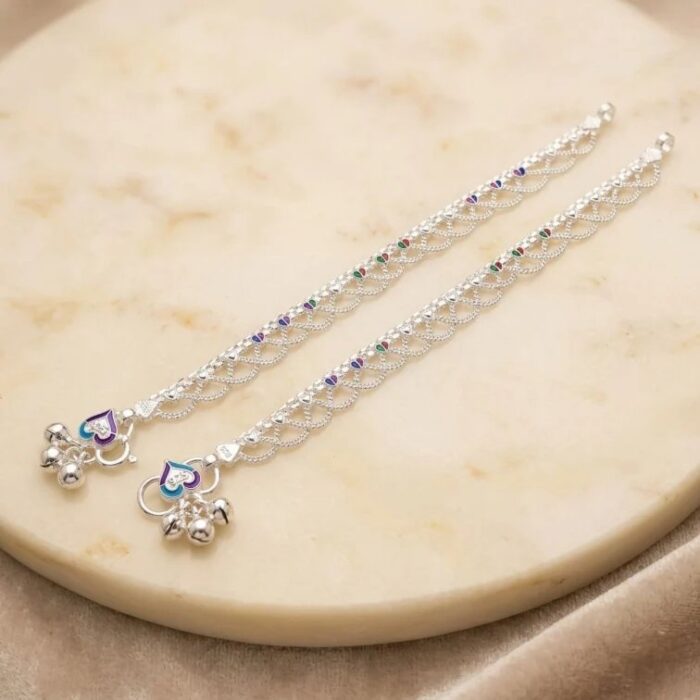 Pair of 925 Sterling Silver Anklets | 10.5 inch Silver Anklets for Adults | Chandi ki Payal - Image 2