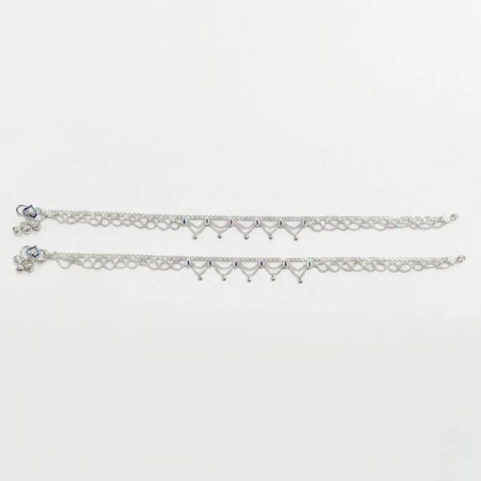 Pair of 925 Sterling Silver Anklets | 10.5 inch Silver Anklets for Adults | Chandi ki Payal - Image 5
