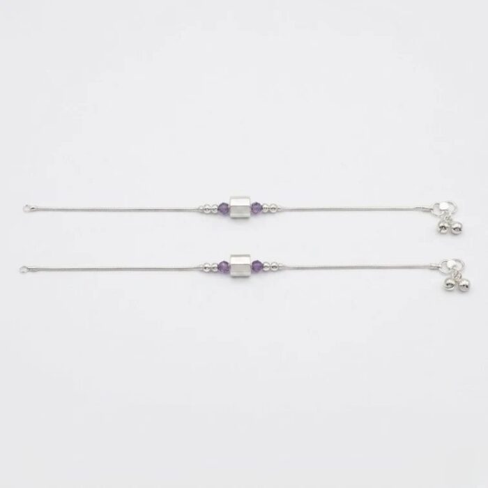 Pair of Pure Silver Anklet - 8.5 inch | Pure silver ankle bracelet - Image 2