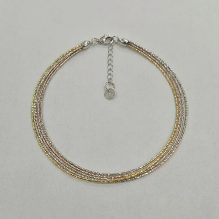 925 Sterling Silver Elegant Tri-Tone Multi-Strand Anklet / Bracelet - Image 3