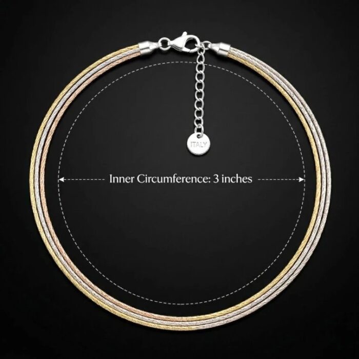 925 Sterling Silver Elegant Tri-Tone Multi-Strand Anklet / Bracelet - Image 4