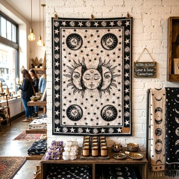 Mystical Celestial Sun & Moon Tapestry | Cotton Tapestry 41x29 Inch - Image 2