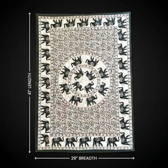 Monochrome Elephant Mandala Tapestry | Cotton Tapestry 41x29 Inch - Image 4