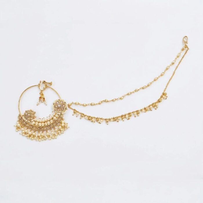 Traditional Kundan & Pearl Bridal Nath - Image 3