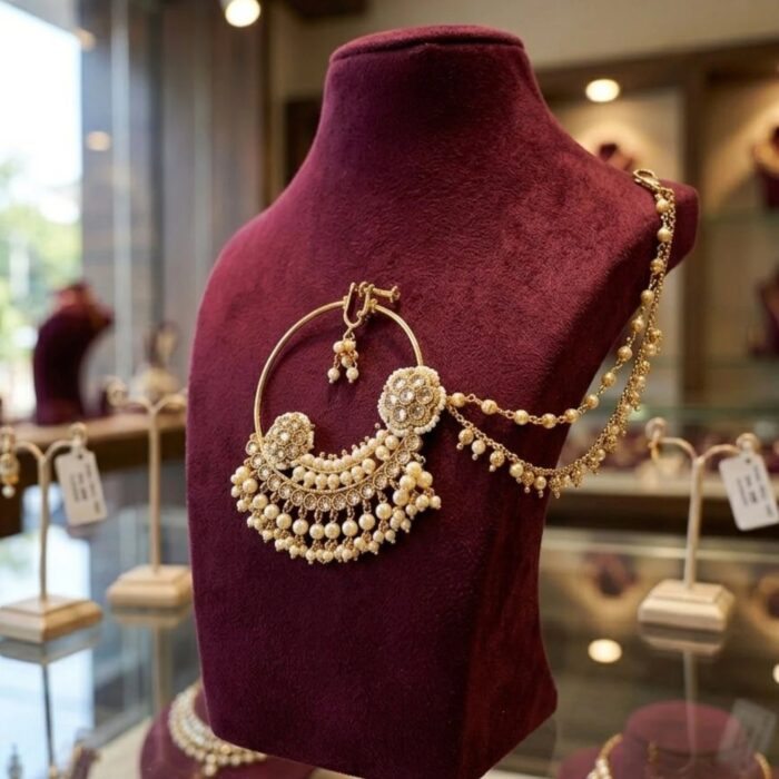 Traditional Kundan & Pearl Bridal Nath - Image 4