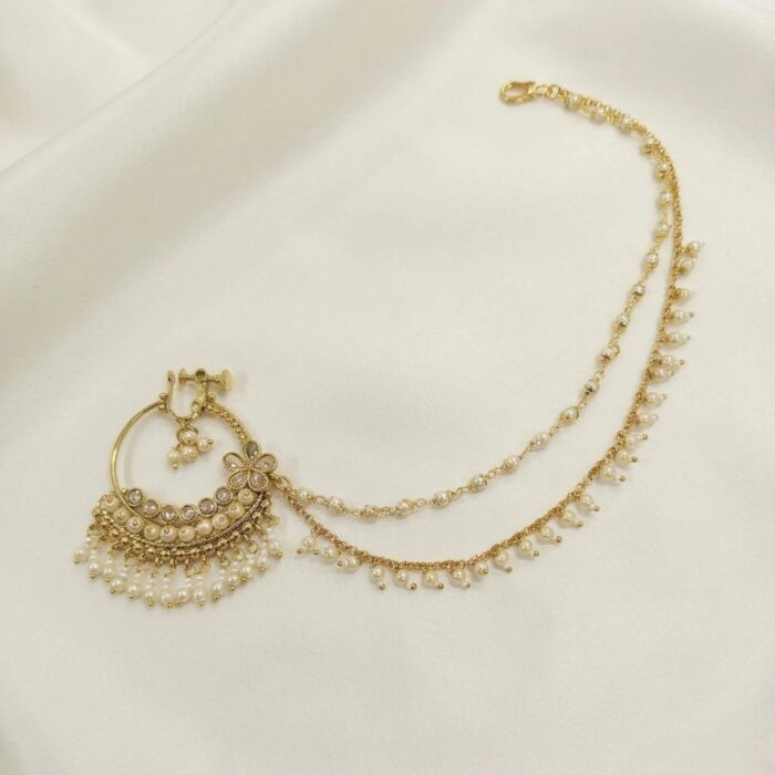 Traditional Kundan & Pearl Bridal Nath - Image 3