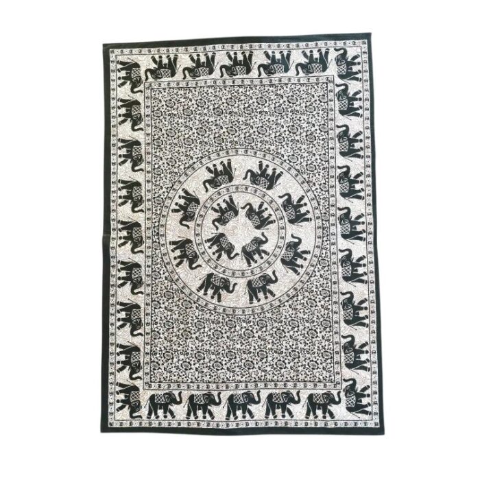 Monochrome Elephant Mandala Tapestry | Cotton Tapestry 41x29 Inch - Image 5