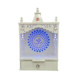 Wooden Puja Mandir for home - 15in x 28in x 10in | White MDF with OM Led Backlit Panel - Image 8