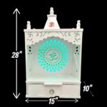 Wooden Puja Mandir for home - 15in x 28in x 10in | White MDF with OM Led Backlit Panel - Image 7