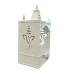 Wooden Puja Mandir for home - 15in x 28in x 10in | White MDF with OM Led Backlit Panel - Image 4