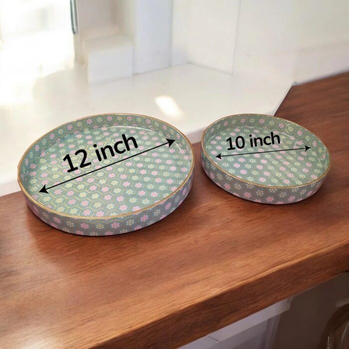 Dimensions of Wooden serving and display tray set with gold inlay