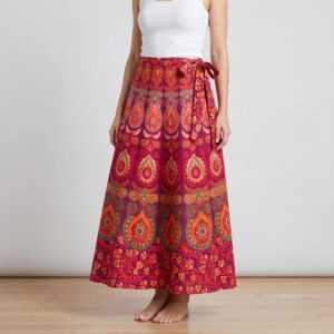 Cotton Block Print Wrap Skirt for Women