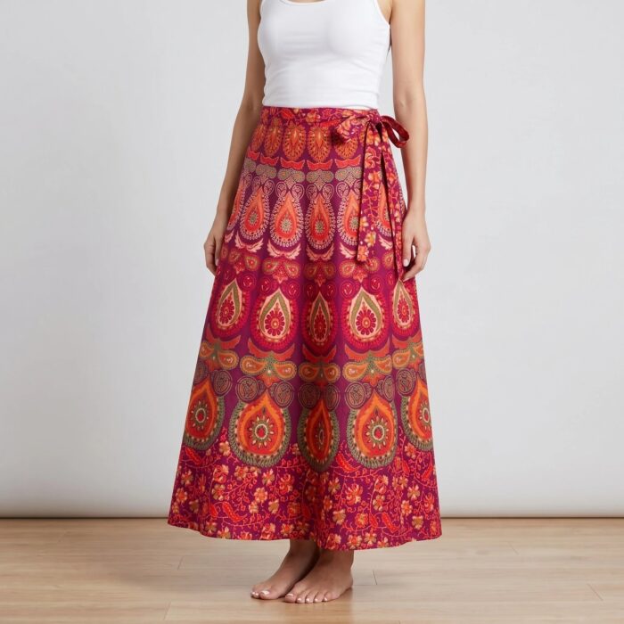 Cotton Block Print Wrap Skirt for Women