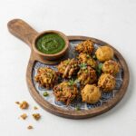 Rustic mango wood serving tray for pakoras and kababs