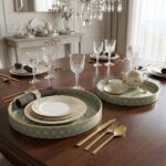 Wooden serving and display tray set with gold inlay