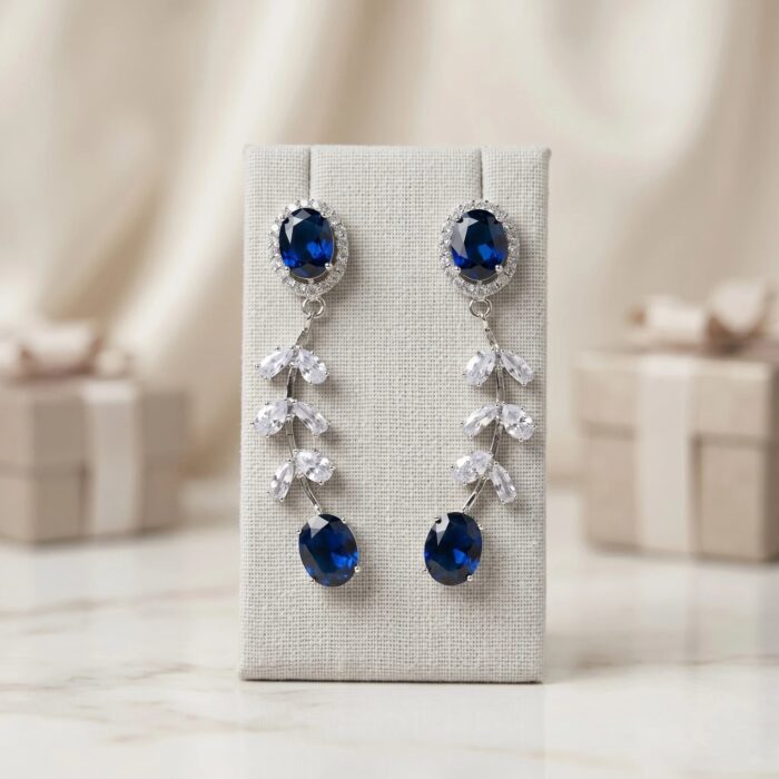 Stylish Party wear earrings - Ad stone and Sapphire Blue