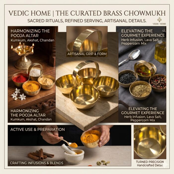 Brass Chowmukh 4 Bowl Holder for Puja