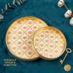Round wooden coffee table trays with gold detailing