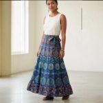 Cotton Block Print Wrap Skirt for Women