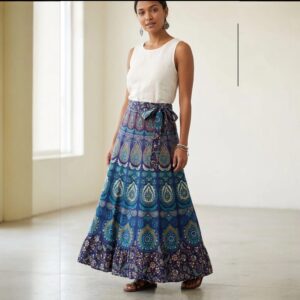 Cotton Block Print Wrap Skirt for Women