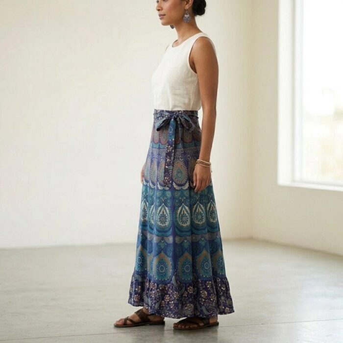 Women's Adjustable Cotton Wrap Skirt - Lightweight Summer Cotton Skirt